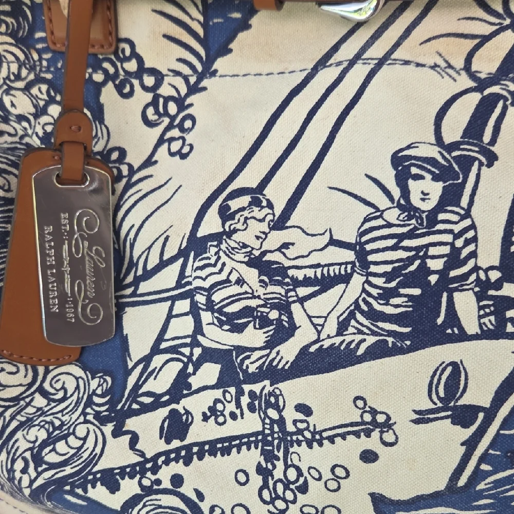 Lauren Ralph Lauren Nautical Sailors Canvas Leather Crossbody Satchel Purse Bag - Picture 6 of 14